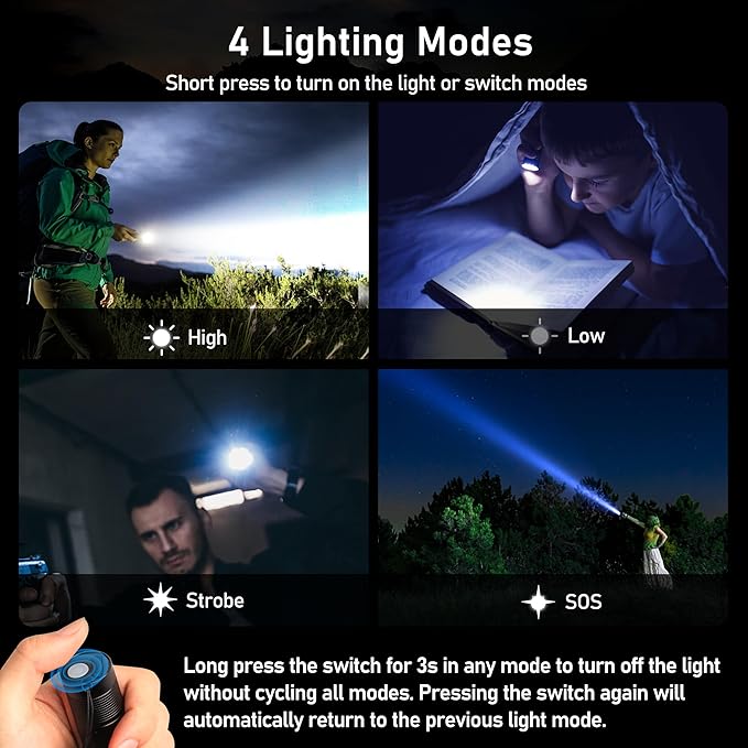 Blukar LED Flashlight Rechargeable 2 Pack, Super Bright Adjustable Focus Handheld Flashlights, 4 Lighting Modes, Waterproof Pocket Size Torch for Camping, Hiking, Outdoor, Emergency-Black