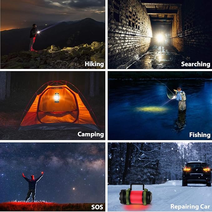 BOBKID 1 Pack Camping Lantern, Outdoor LED Camping Light, Rechargeable Flashlights with 1000LM, 6 Modes, IPX5 Waterproof Portable Emergency Camp Light for Hurricane Survival - Green