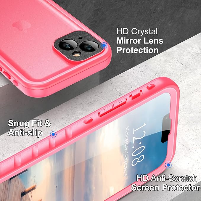 SPORTLINK Design for iPhone 14 Plus Waterproof Case - Shockproof Dustproof Phone Case with Screen Protector, Full Body Protective Case for iPhone Plus, 6.7'' Pink