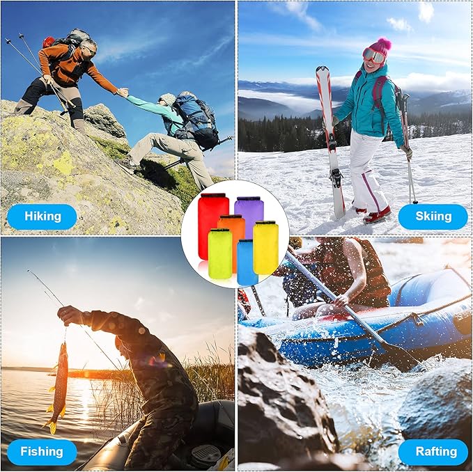 Shappy 6 Pcs Waterproof Dry Bag Set Ultralight Stuff Sack 20/15/10/8/5/3L Backpacking Bag with Long Adjustable Strap Outdoor Keep Gear Dry Sack for Camping Kayaking Boating Hiking Travel