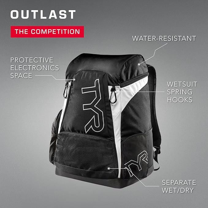 TYR Alliance Backpack - Wet/Dry Athletic Gym and Pool Bag for Men and Women - Separate Wet/Dry Compartments, 45L Capacity, Ergonomic, Water-Resistant - Available in Team Colors