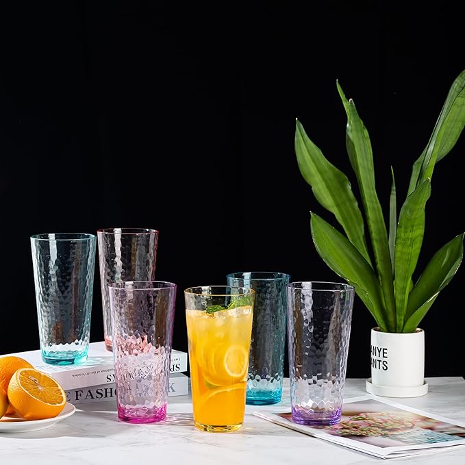 26-ounce Acrylic Highball Glasses Plastic Tumbler Larger Drinking Glasses, set of 6 Multicolor