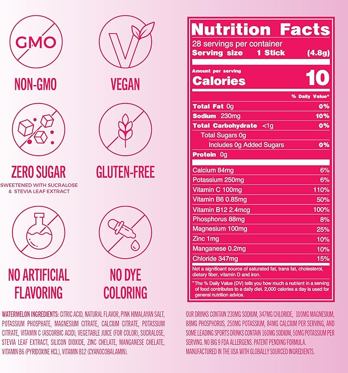 TREVI™ Everyday Sugar Free Electrolytes - Essential Drink Mix Hydration Powder Packets - 28 Count - Watermelon