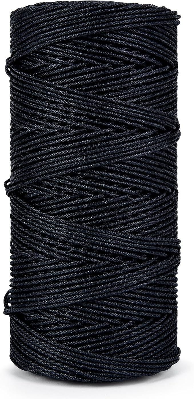 HONGDA Braided Black Nylon String, #18 Tarred Bank Line Twine, 487 Feet Black Tarred String 1.5mm for Gardening, Construction, Gear Tying, Jungle Survival