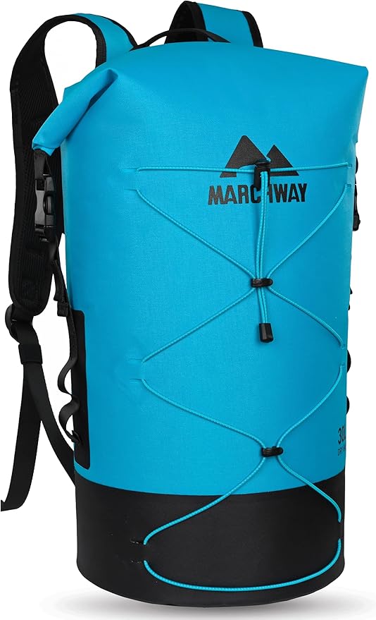 MARCHWAY Floating Roll Top Dry Bag, Flexible Lightweight TPU Waterproof Backpack 20L/30L/40L with Padded Straps for Boating, Kayaking, Swimming, Hiking, Beach (Blue, 20L)