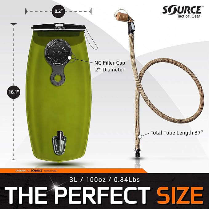 Source Hydration Bladder WXP - 3 Liter (100oz) Water Bladder with High Flow Storm Valve - Featuring All Hydration Technology Advantages (4305530003)