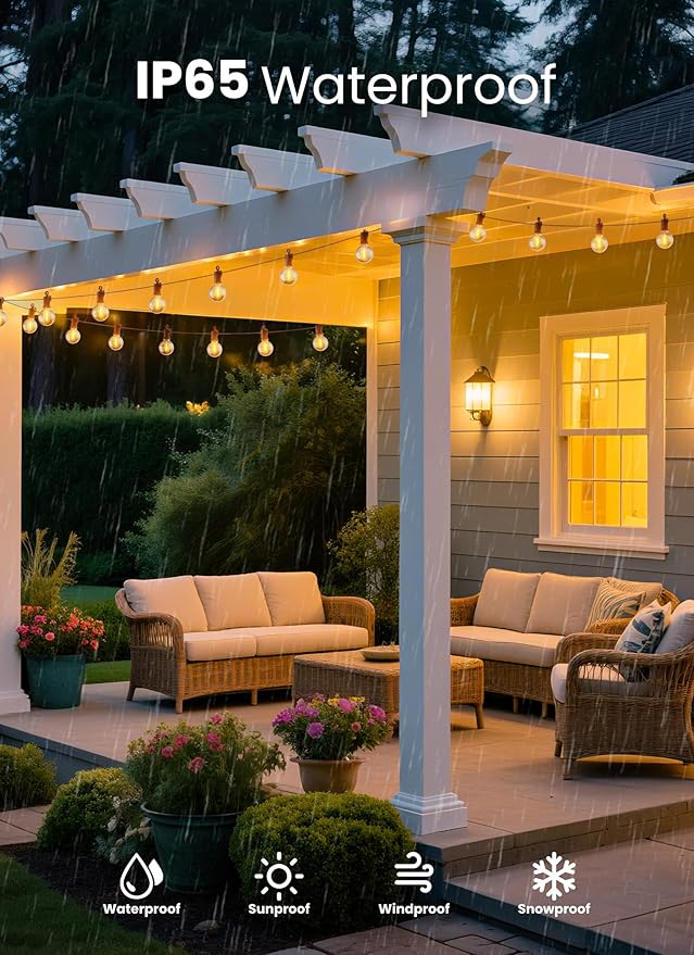 Outdoor String Patio Lights, 50FT 25 LED Patio Lights Waterproof, Connectable Shatterproof Hanging Outside String Light for Backyard, Porch, Deck, Balcony, Garden, House Decor, 2200K