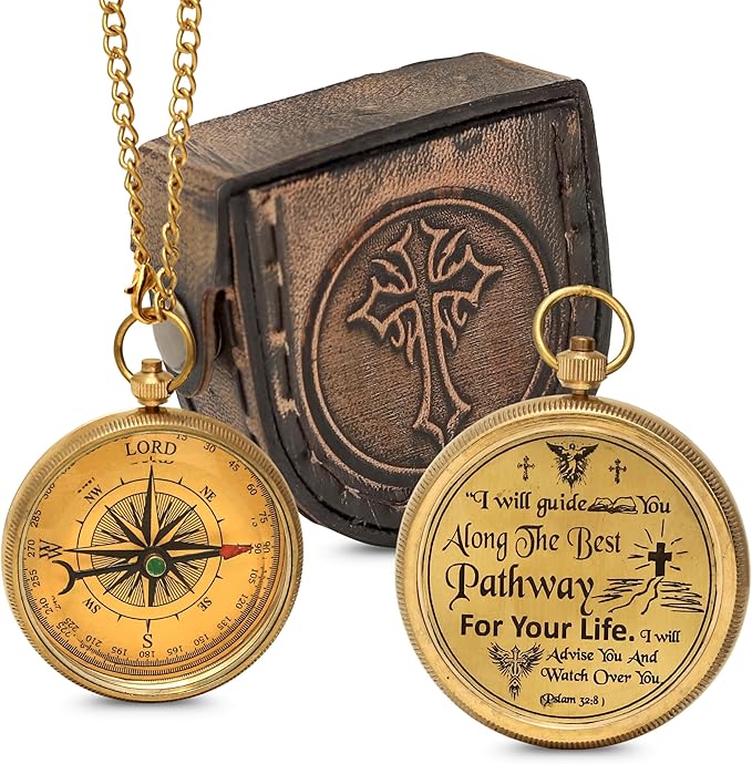 Handmade Brass Antique Compass with Leather Case – Vintage Finish Functional Pocket Navigation Tool for Travel, Hiking & Gift