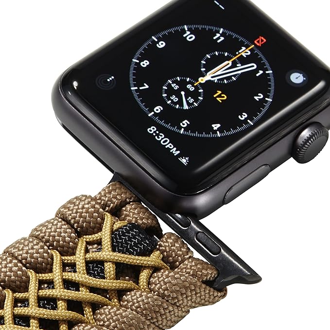 Savior Survival Gear Paracord Watch Band,Compatible with Apple Watch Band 49mm 46mm 45mm 44mm 42mm - iWatch Band Series Ultra 10 9 8 7 6 5 4 3 2 1 SE,Adjustable strap for men(Brown-Khaki-Black, Large)