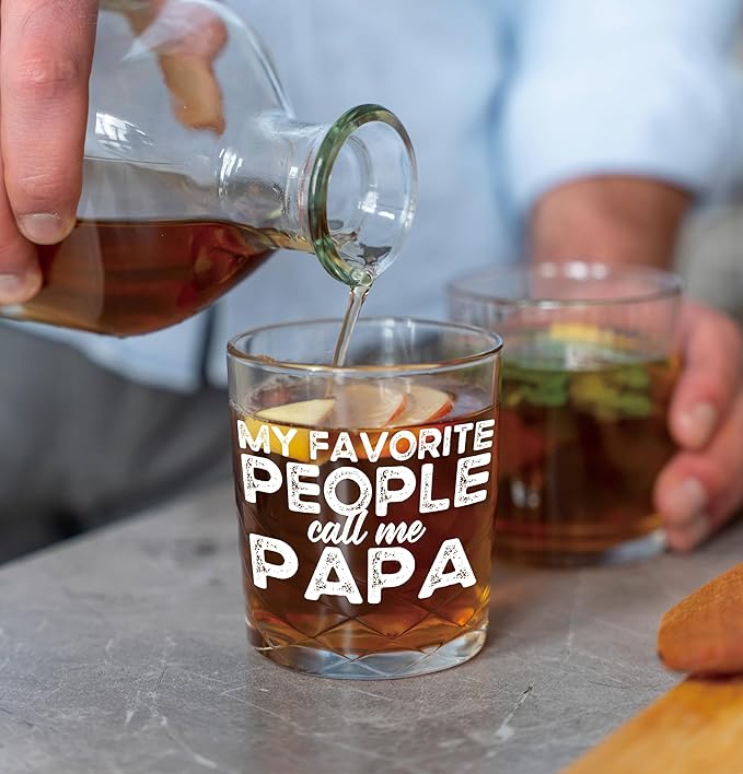 Nogrit My Favorite People Call Me Papa Whiskey Glasses 10 oz, Papa Dad Gifts for Father's Day Birthday from Son Daughter Old Fashioned Rocks Glasses for Men Drinking Cocktail Scotch Vodka Tequila Rum