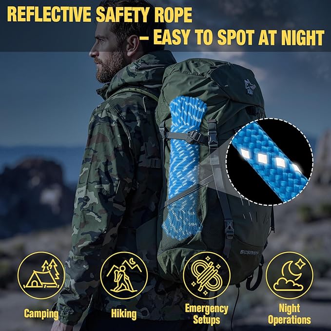Reflective Paracord Rope 750 lb - 1000ft 5/32" Parachute Cord 4MM 12-Strand para Cord - Heavy Duty Spool String for Survival,Camping Gear, Survival Bracelet, Clothesline - Blue