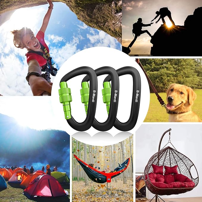 B-Mardi Carabiner Clips Heavy Duty 12kN (2697 lbs)-Lightweight Locking Carabiners for Camping, Hiking, Hammock, Dog Leash Harness, Outdoor and Gym etc, Keychains& Utility