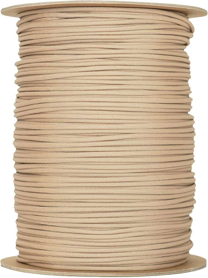 The Paracord Store | Type III 550 Paracord - 1000 FT Spool, Tan 380 | Heavy Duty 7 Strand Tactical Paracord - USA Made Nylon Outdoor Parachute Cord for Camping, Fishing & More - Survival Cord