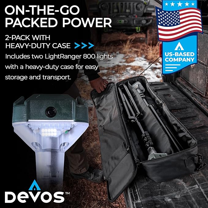 Devos Outdoor | LightRanger 800 Lumen Rechargeable Telescoping LED Lantern | 30 Hour Run Time | Illuminates a 40 Foot Diameter Area | 2 Pack with Padded Case