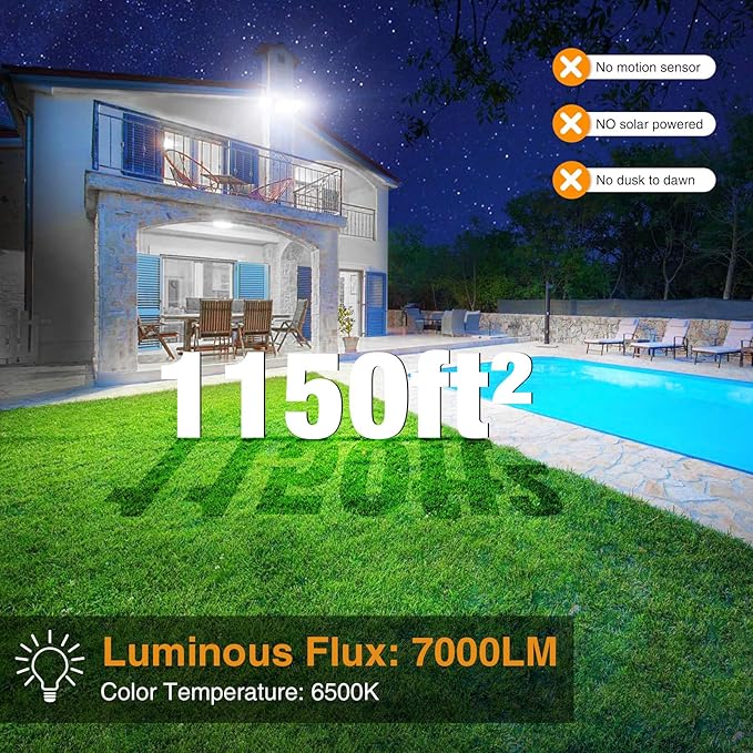 Onforu 75W Flood Lights Outdoor, 4 Packs 7000LM Super Bright Security Lights, 3 Adjustable Heads, IP65 Waterproof, 6500K Wall Mount Exterior LED Flood Light