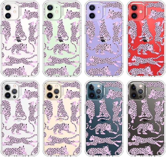 MOSNOVO Case for iPhone 12 & iPhone 12 Pro, [Buffertech 6.6ft Military-Grade Drop Protection] [Anti Peel Off Tech] Clear TPU Bumper Phone Case Cover Design - Pink Leopard