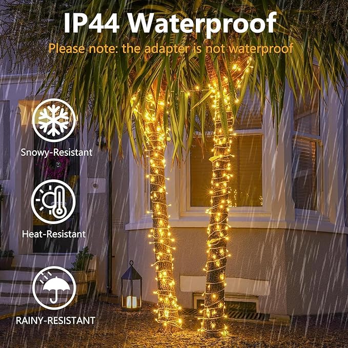 66FT 200LED Christmas String Lights Outdoor/Indoor, Extendable Twinkle Fairy Lights Waterproof Clear Wire with 8 Modes&Timer Function for Garden Bedroom Patio Christmas Tree Decorations (Warm White)