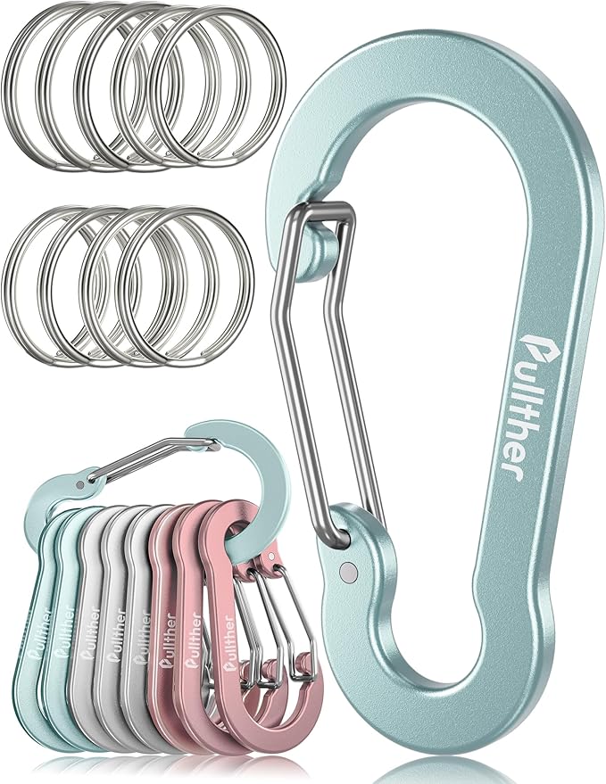 9PCS Carabiner Keychain Clip,2.7" Large Aluminum Carabiner Clips with 9PCS Stainless Steel Key Rings