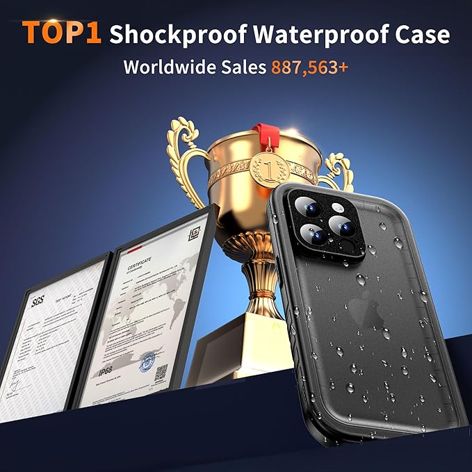 Cozycase for iPhone 15 Pro Waterproof Shockproof Dustproof Case - Heavy Duty/360 Full Body/Military Grade/Protective/Rugged 【8FT Drop Proof】 Built in Screen/Camera Protector with Lanyard Black