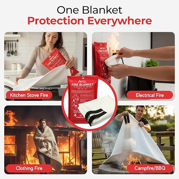 Sierra Madre Emergency Fire Blanket for Home and Kitchen – 100% Fiberglass Fire Suppression Blanket (40x40) for Car, Office & Camping – Instantly Smothers Flames – Lightweight & Reusable (Pack of 1)