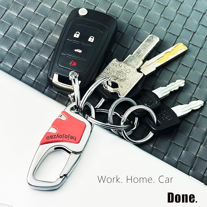 Keychain with Carabiner Clip, 4 Heavy Duty Key Rings and D Ring for Men's Car Key Fob Holder Fits Belt Loops