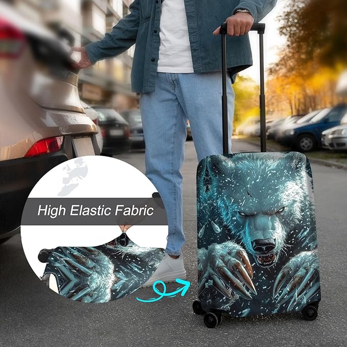 Luggage Cover Protector for 30-32 Inch Suitcases, TSA Approved Elastic Travel Suitcase Covers, Anti-Scratch Washable Luggage Sleeve for Carry On & Checked Bags, White Bear with Claws