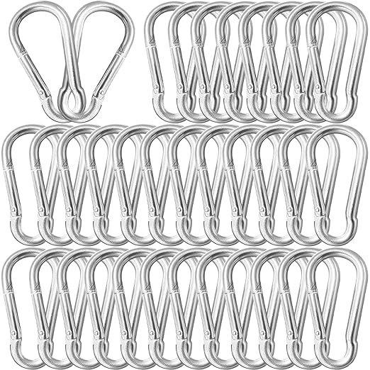 30 Pack 3" Heavy Duty Carabiner Clips, M8 Sliver Galvanized Steel Spring Snap Hooks, Rust-Resistant Keychain Clips for Hammock, Camping, Hiking, Fishing, Swing Set