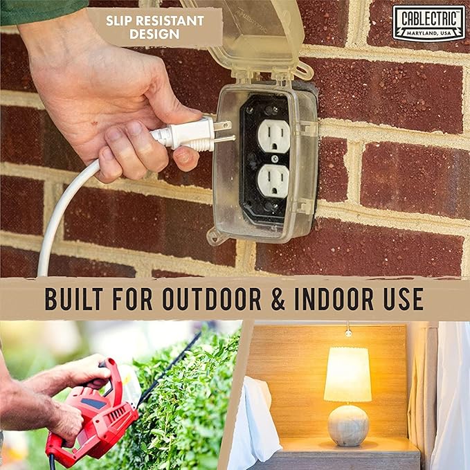 20 Foot Outdoor Extension Cord - 16/3 SJTW White 16 Gauge Electrical Cable with 3 Prong Grounded Plug