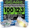 GEARit 100 Ft Extension Cords 12/3 Gauge Outdoor/Indoor Triple Outlet SJEOW 12 AWG 3 Prong Heavy Duty Power Cable 15A 125V 1875W for Lawn, Garden, Appliances Blue