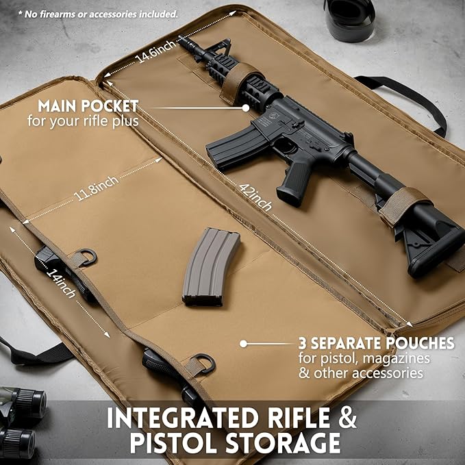 Single Rifle Case Bag, Tactical Padded Soft Gun Case w/MOLLE System, Wide Interior Fits Scoped Rifles, Adjustable Sling, Dual Zipper for Hunting & Range