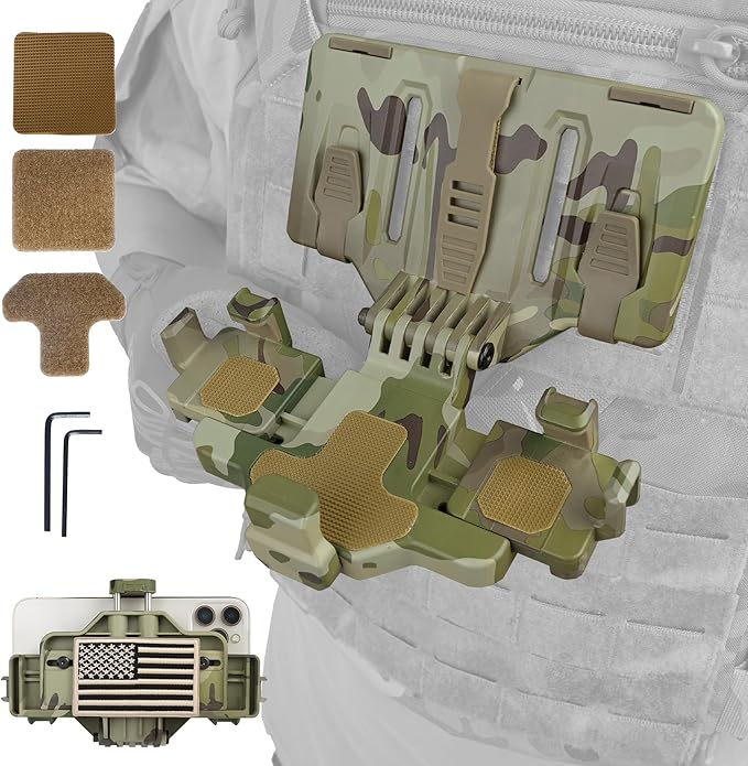 Tactical Gear Plate Carrier Vest Accessories, MOLLE Phone Chest Mount Holder for 6.0"-7.7" Screens, Quick-Release and Adjustable Tactical Phone Holder for Police Vest