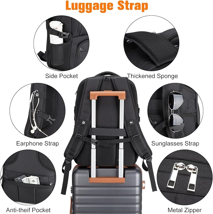 Insulated Lunch Backpack Fit 17" Laptop, Work Backpack with Lunch Box & USB Charging Port for Men & Women, Water Resistant College Computer Bag for Travel, Business, Hiking (Black)