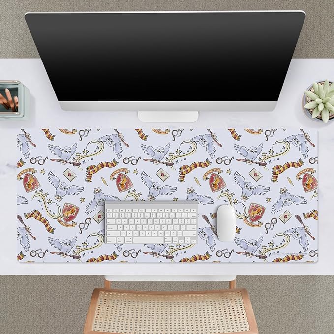 Head Case Designs Officially Licensed Harry Potter Hedwig Owl Pattern Graphics 37.4 x 15.75 x 0.16 inches (900 x 400 mm) - XL Gaming Office Desk PC Keyboard Mouse Mat Pad