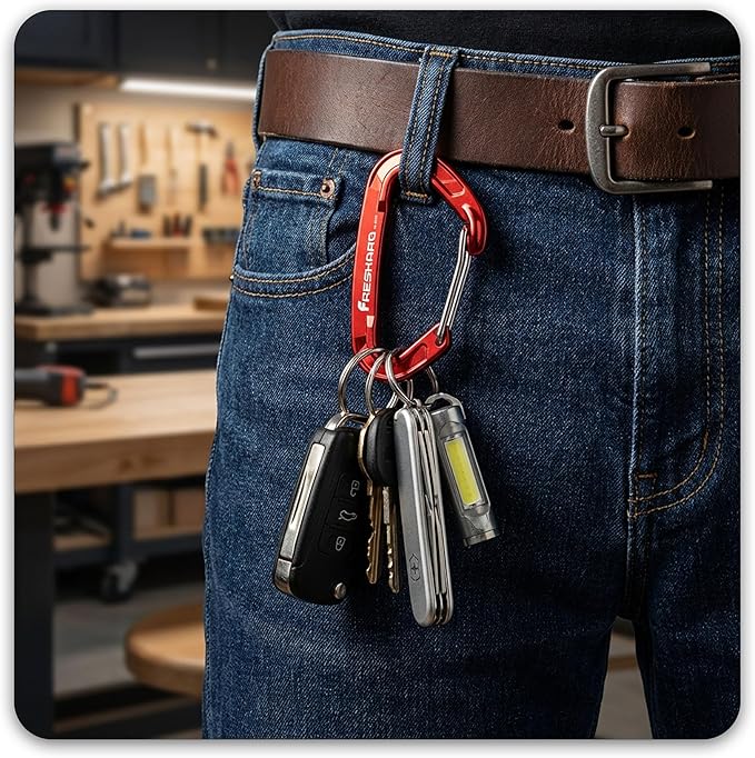FresKaro 5pcs Nano Carabiner Clips, 8kN 1798lbs, Small Sturdy, Reliable Time-Tested Strong Spring Wiregate, Mini Size 2.37inch, Choice of 5colors