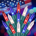 Red White Blue Mini Christmas Lights, 50 Count 4th July Decoration Patriotic Mini String Lights, 13ft Waterproof Lights for Indoor Outdoor Xmas Holiday Party Patio Independence Day Decor, Green Wire