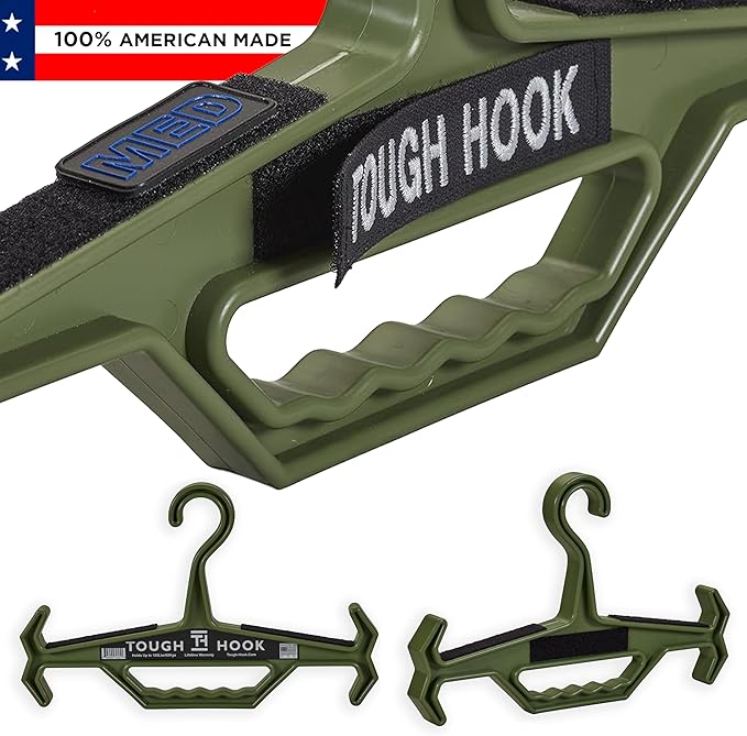Tough Hook ID MAX Heavy Duty Identification Hanger, USA Made 200 Lb Cap, Plate Carrier, Tactical Gear,Scuba BCD, Anti-Slip Wetsuit & Body Armor Organization System with 3 ID Loop Strips 1 Pack FOLIAGE