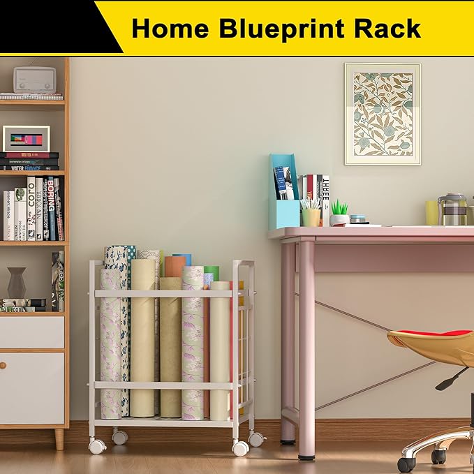 Wrapping Paper Organizer Storage, Wrapping Paper Storage with Wheels, Used for Storing Blueprint/Carpet/Map/Poster, 20 Slots, 2 Brakes, Silent Wheel for Home, Office, School(Black)