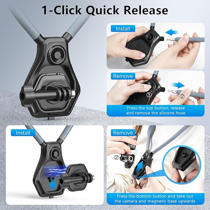 AMAZEAR Magnetic Neck Holder for DJI OSMO Pocket 4/3 Action 6 Insta 360 X5 Camera Accessory, Comfortable Hands-Free Chest Mount First-Personal POV VLOG, for Go-Pro, for Xtra Edge Muse