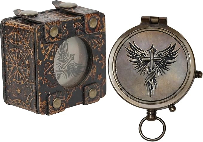 Handmade Brass Antique Compass with Leather Case – Vintage Finish Functional Pocket Navigation Tool for Travel, Hiking & Gift