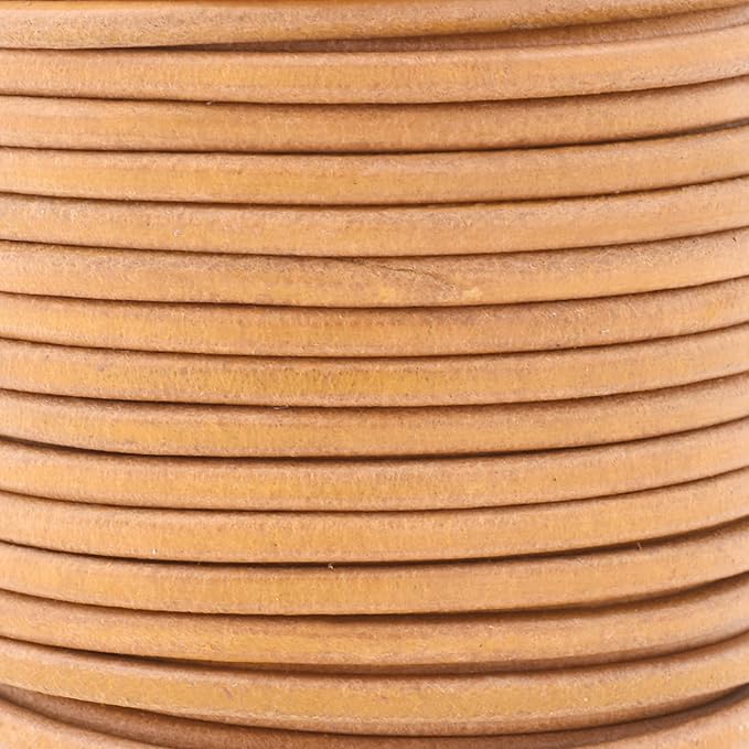 Mandala Crafts Round Genuine Tan Leather Cord for Jewelry Making – 3mm Cowhide Leather Rope String Lace for Kumihimo – 20 Yards Cowhide Craft Cording Spool