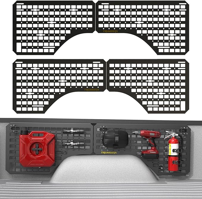 Trumgeta Aluminum Side Bed MOLLE Panel Fit for 2014–2018 Chevy Silverado 5.8FT, Easy No-Drill Install, Heavy-Duty Truck Bed Organizer Rack System for Tools Gear Accessories