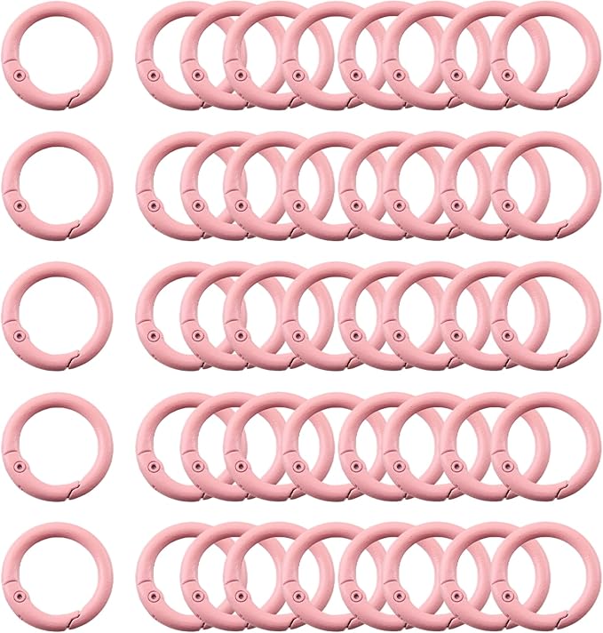 Carabiner Clip 48Pcs Pink Metal Key Ring Clip Circle Keychain Rings Bulk Spring O Ring Round Cute Carabiner Spring Snap Hook Key Chain Clips for DIY Keychain Bag Charm Handbag Purse Dog