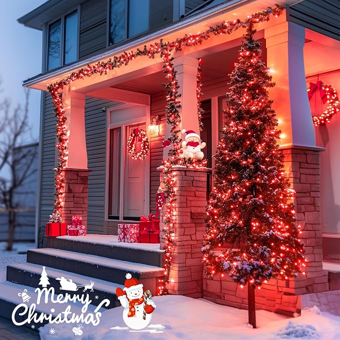 JMEXSUSS 400 LED Red Christmas Lights Indoor Outdoor, 132ft String Lights Plug in with Remote, 8 Modes Twinkle Fairy Light for Tree Room Bedroom Fireplace Patio Party Christmas Decor
