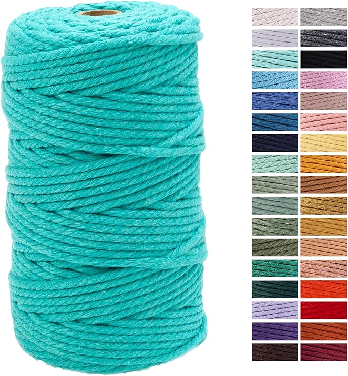 Turquoise Macrame Cord 4mm x 109Yards,Colored Cotton Rope Craft Cord Colorful Cotton Cord Twine for Wall Hanging Plant Hangers Crafts Knitting Decorative Projects