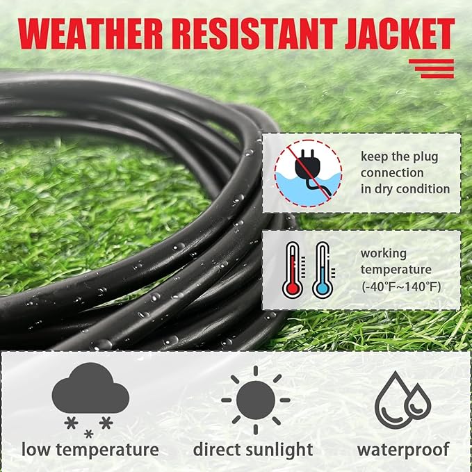 EP 10FT Black Outdoor Extension Cord, 16/3 SJTW Heavy Duty Waterproof, 3 Prong Grounded Plug, 13A 1625W 16AWG, Cold-Resistant Flexible Power Cable for Garden, Home, Christmas Lights