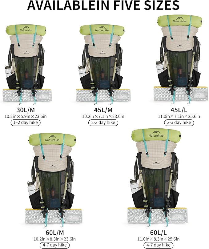 Naturehike 45L Rock 2.0 Upgraded Internal Frame Hiking Backpack for Outdoor Camping Travel Backpacking, Ultralight Backpack for Adults(White/M/45L)