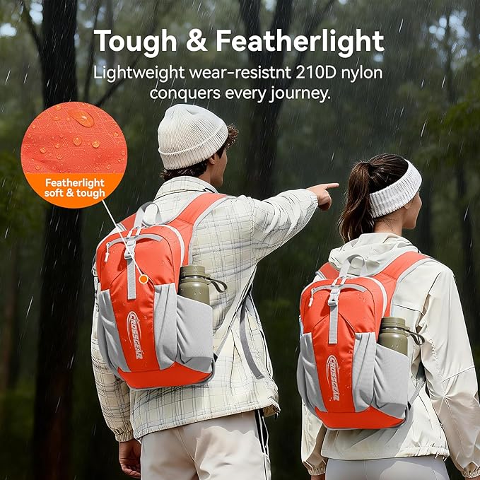 16L Small Hiking Backpack, CROSSGEAR Lightweight Waterproof Foldable Backpack, Travel Camping Outdoor Daypack for Women Men, Orange