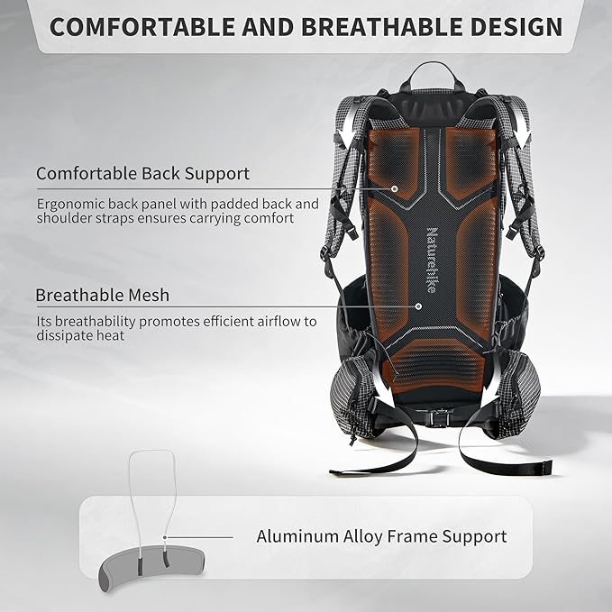 Naturehike 60L Rock 2.0 Upgraded Internal Frame Hiking Backpack for Outdoor Camping Travel Lightweight Backpacking with Rain Cover Ultralight Backpack for Adults(Black/L/60L)