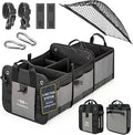3-Section Modular Trunk Organizer XL – Car Storage for Groceries, Cleaning Supplies, Tools, Sports Gear – Foldable L-Shape Cargo Bin – Gray