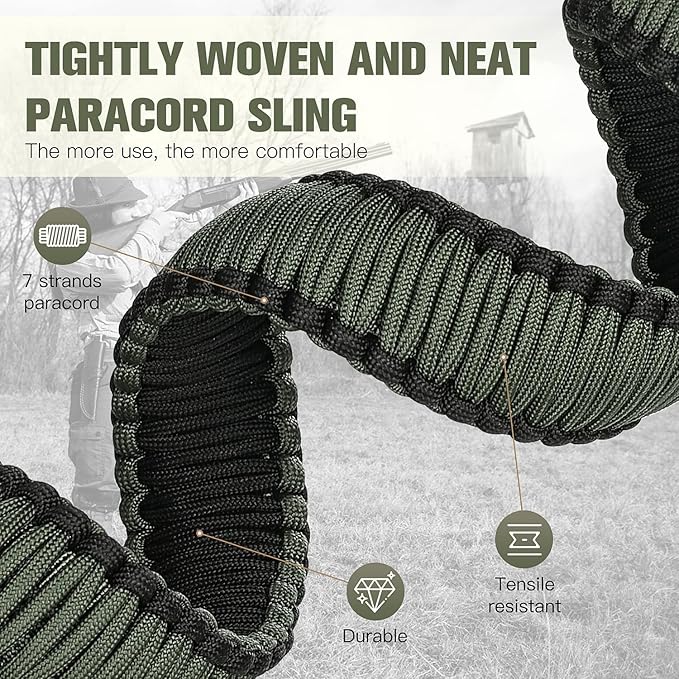 VVAAGG Two-Point Paracord Rifle Sling with Swivels, Non-Slip Gun Sling with Adjustable Length Strap
